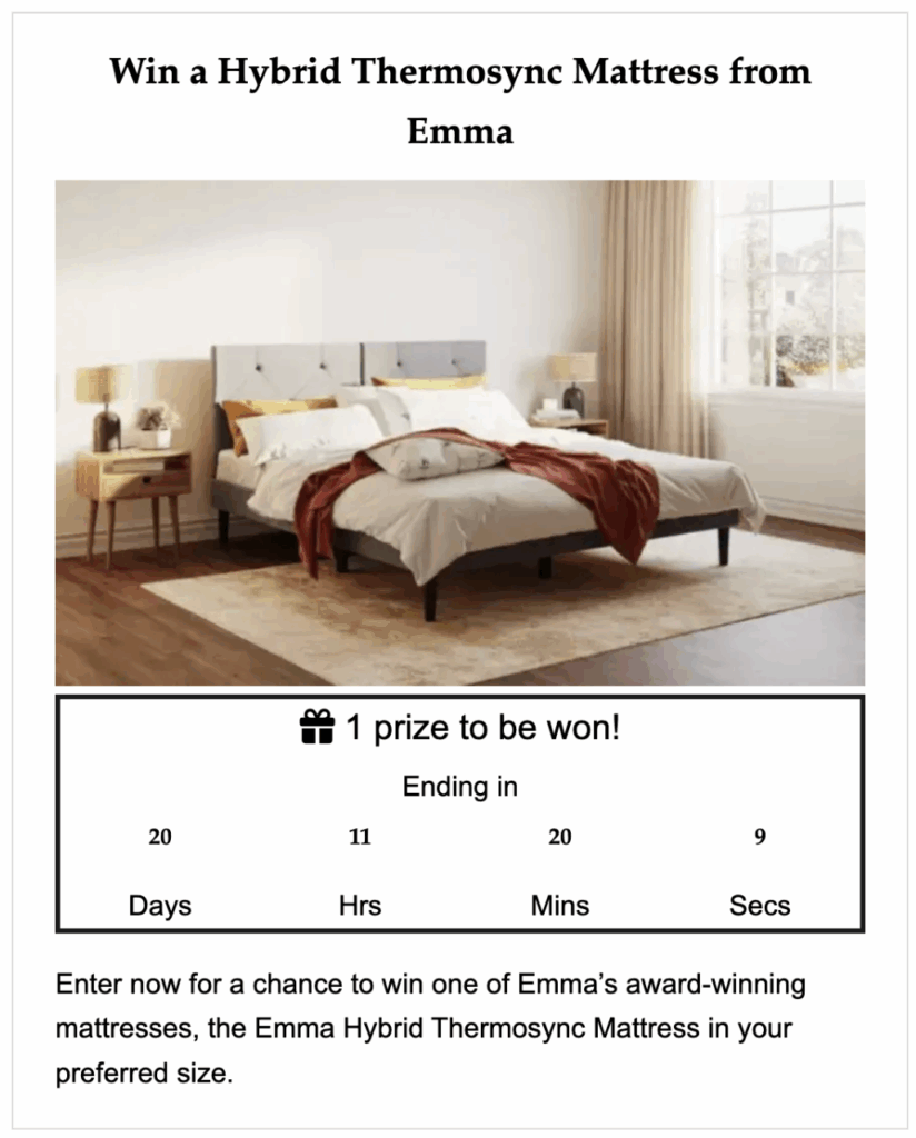 GoodToKnow competition featuring an Emma mattress.