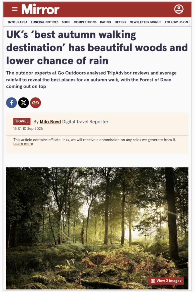 Mirror article listing the best autumn walking destinations.